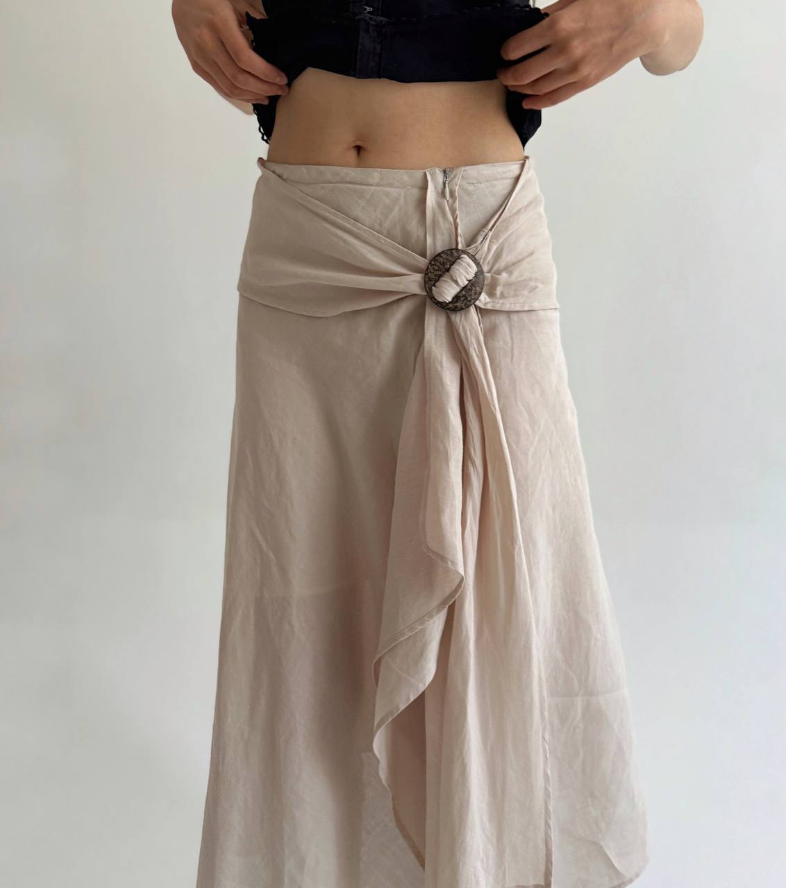 Vintage linen wooden buckle skirt