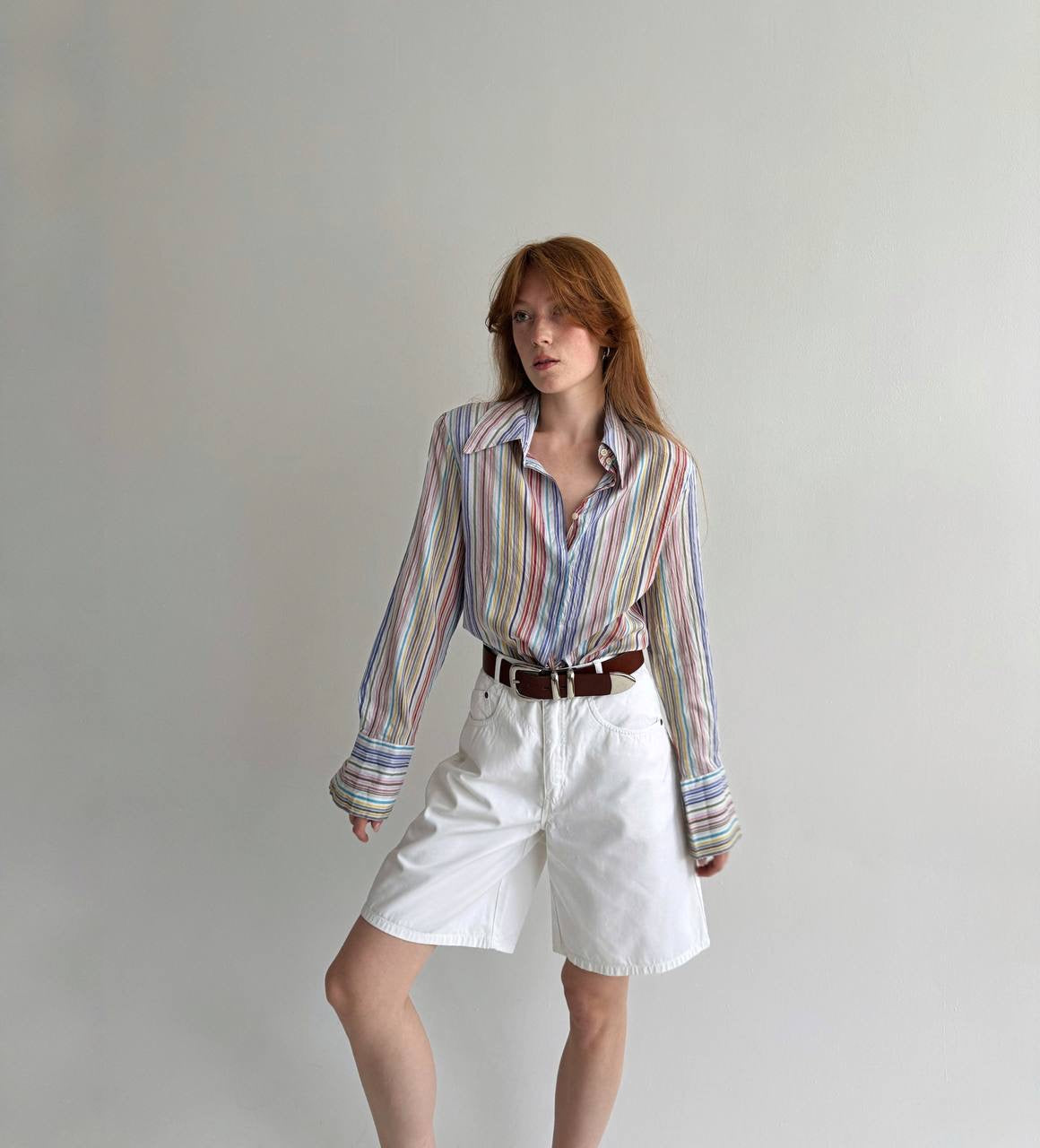 Vintage 100% pure silk striped multicoloured shirt