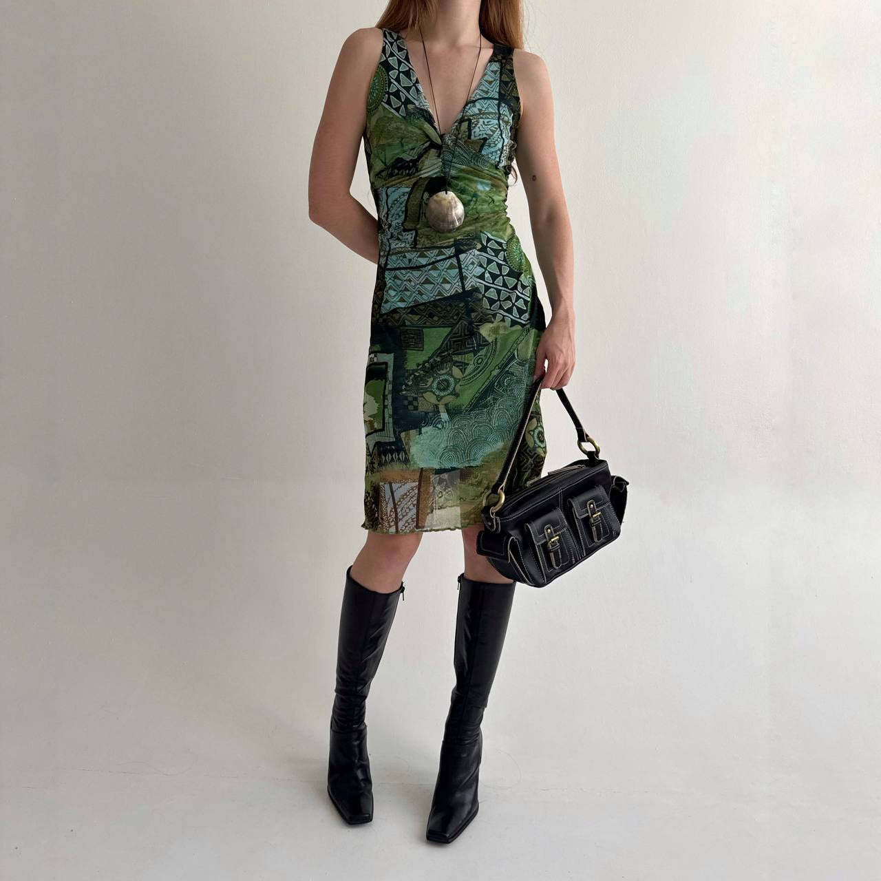 Vintage viscose printed midi dress
