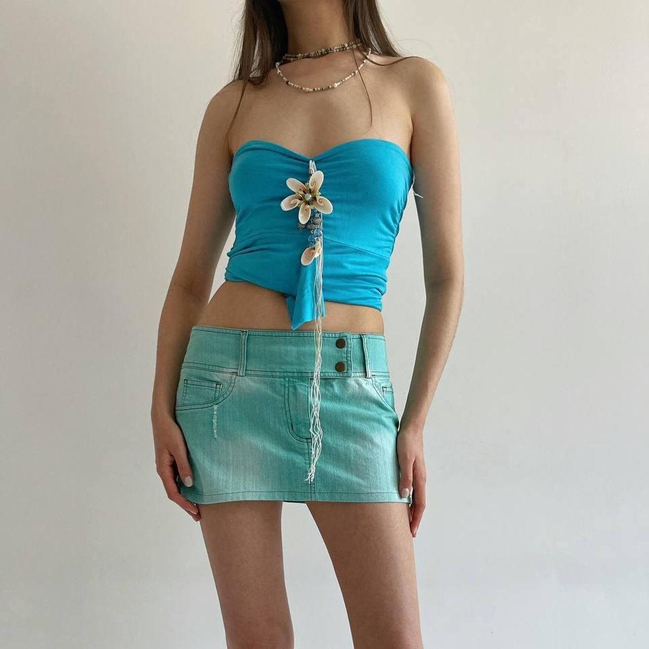 Vintage turquoise denim mini skirt