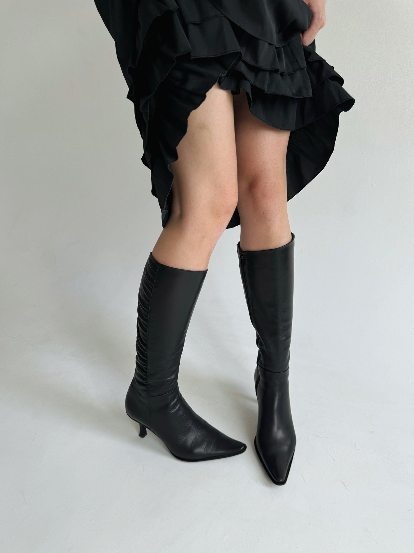 Vintage made in Italy leather knee high pointy boots