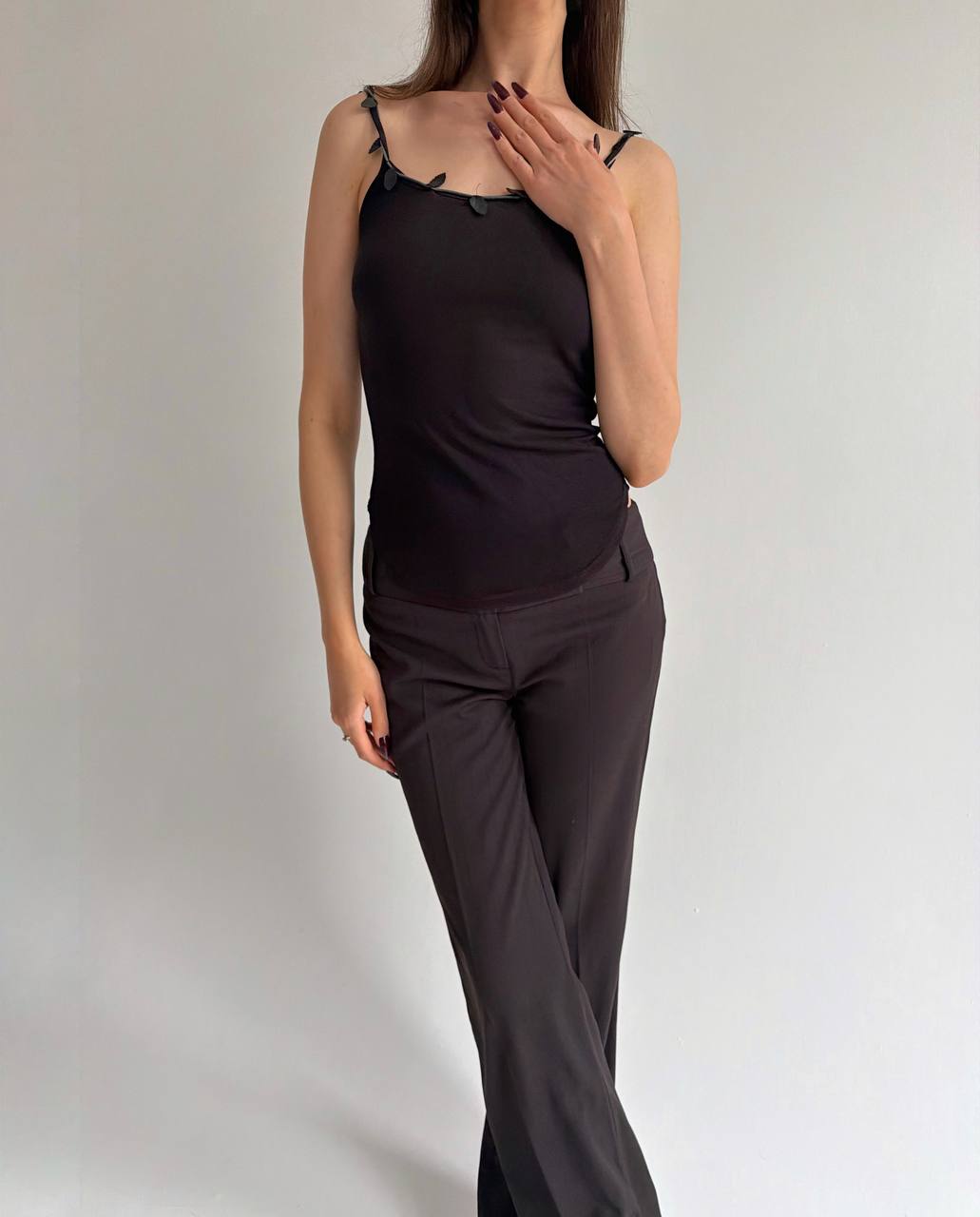 Vintage acetate mesh top with leaves