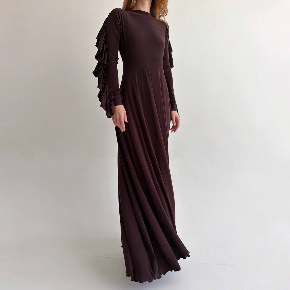 Vintage brown elastic maxi long dress