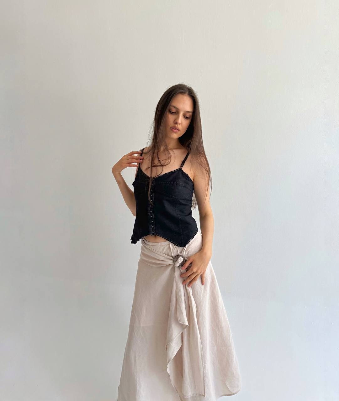 Vintage linen busk closure top