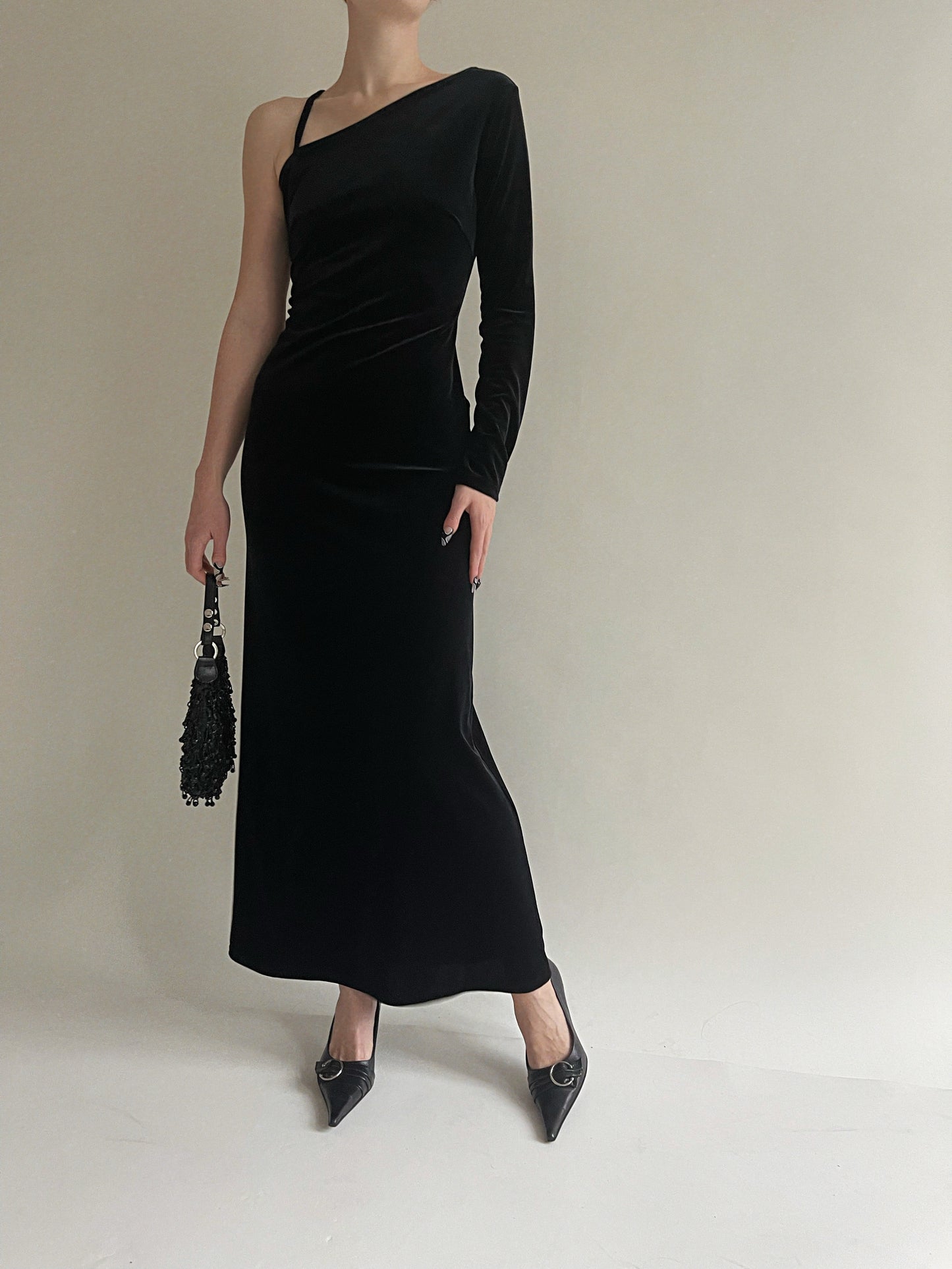 Vintage velvet one sleeve maxi dress