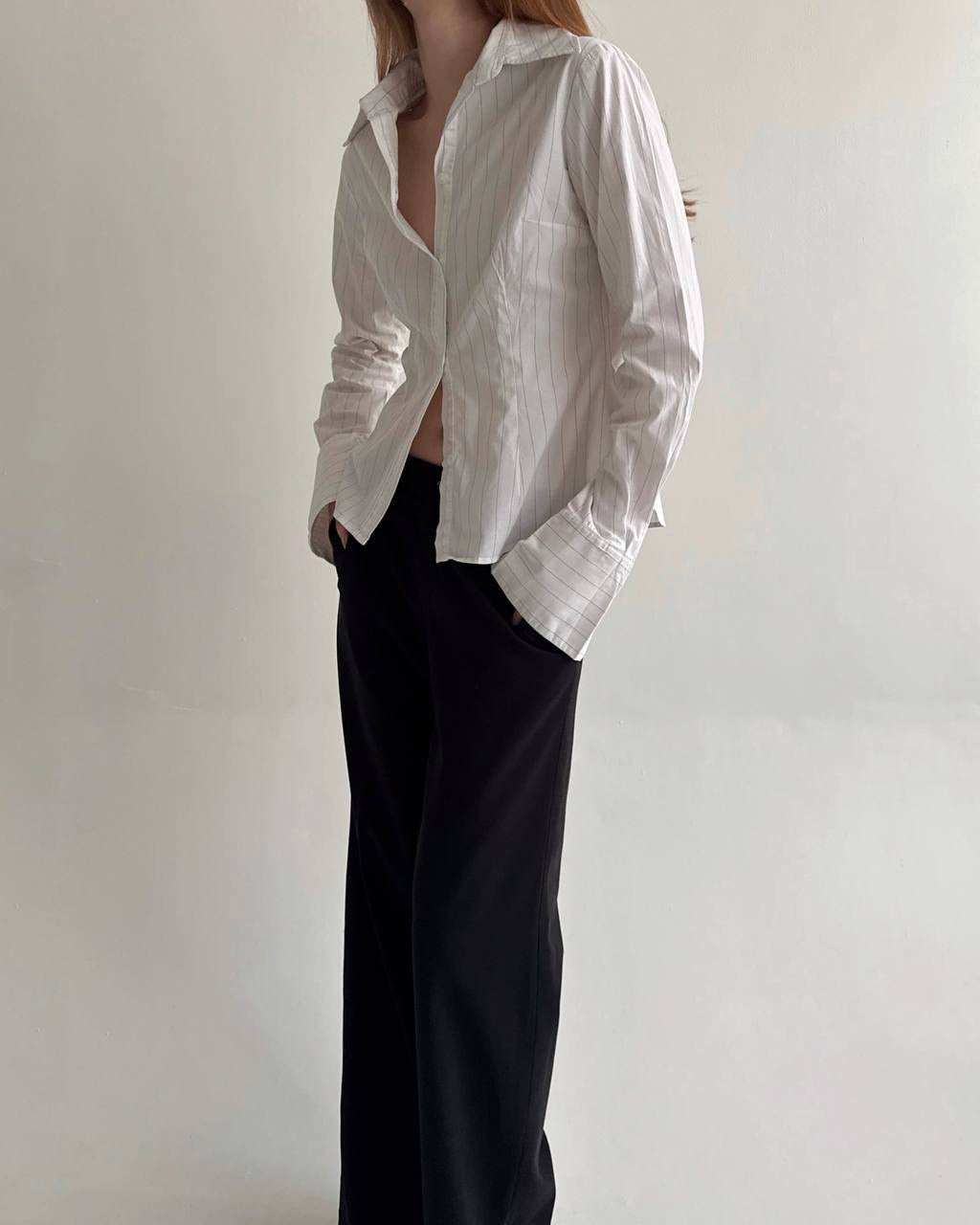 Y2K 95% cotton white striped shirt