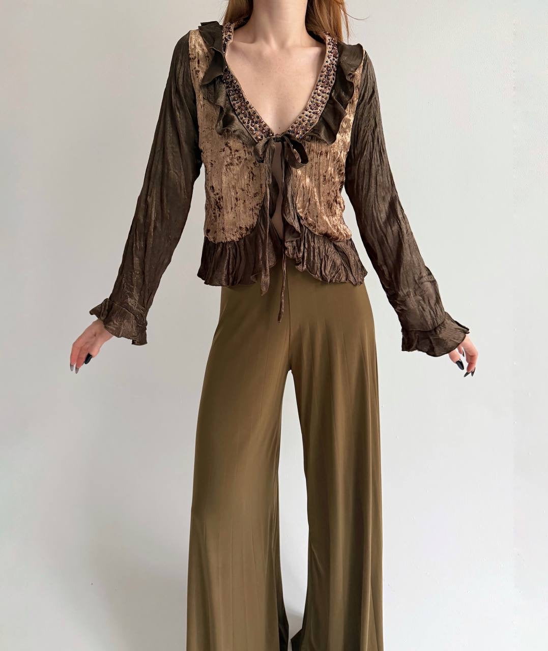 Vintage 73% cotton velvet cardigan blouse