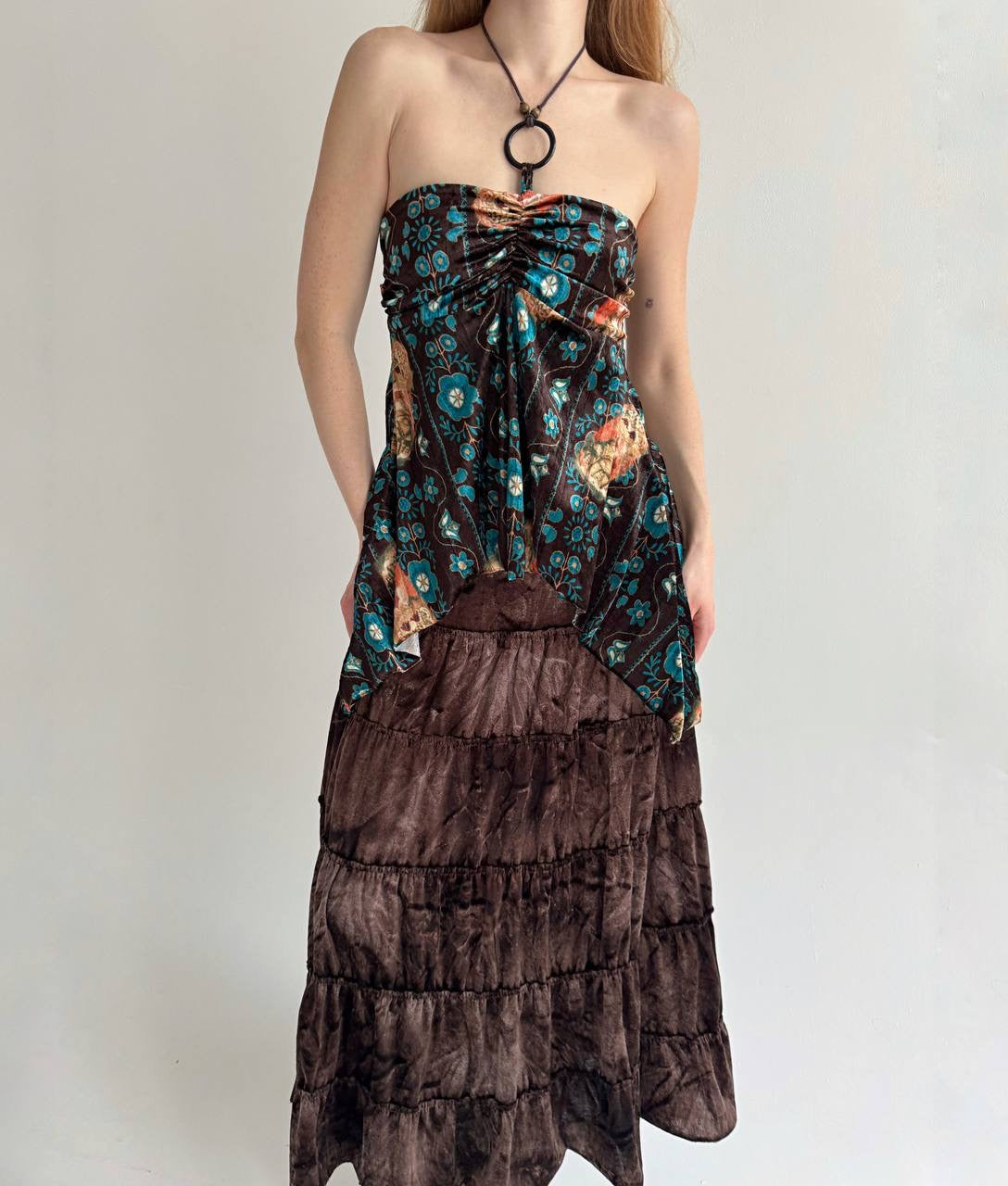 Y2K velvet printed boho top