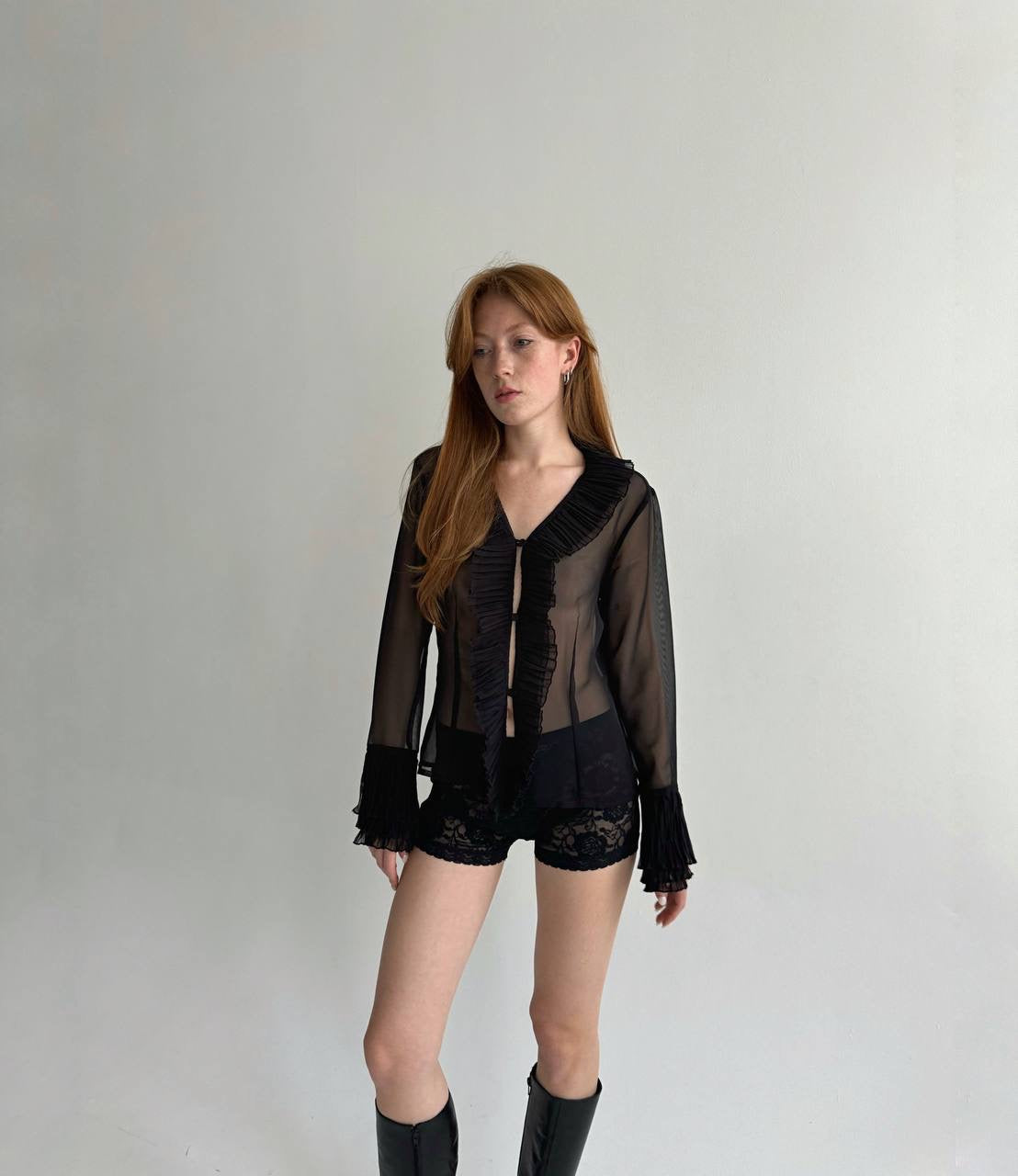 Vintage semi blouse with pleated detailing