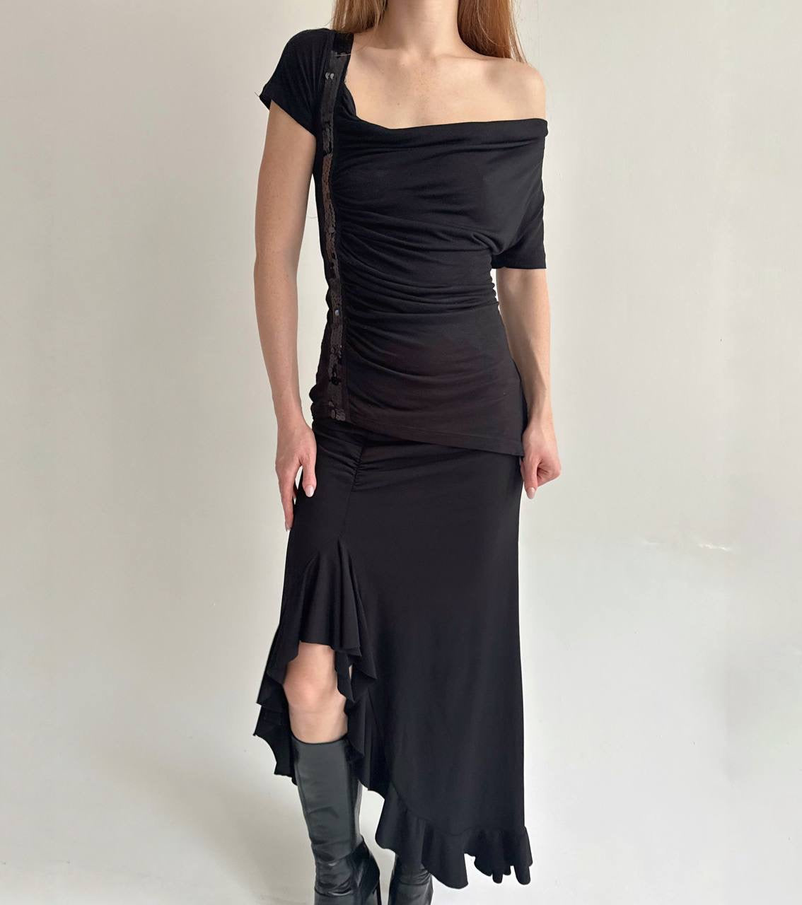 Y2K viscose asymmetrical elastic blouse