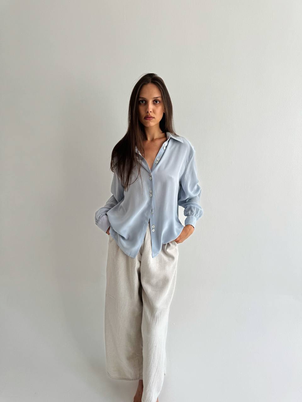 Vintage 100% pure silk blue shirt
