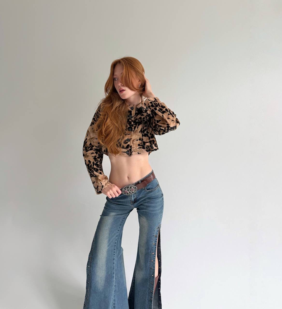 Vintage cropped jacket with leopard print