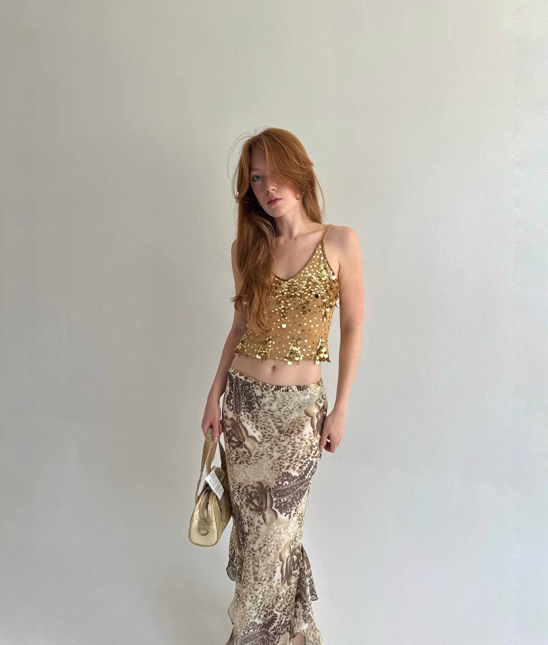 Vintage asymmetrical printed maxi skirt