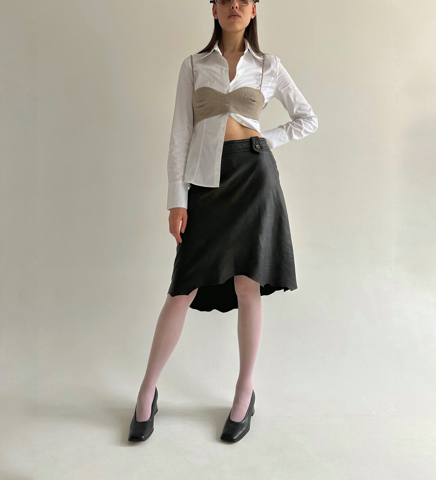 Vintage Plein Sud genuine leather asymmetrical skirt