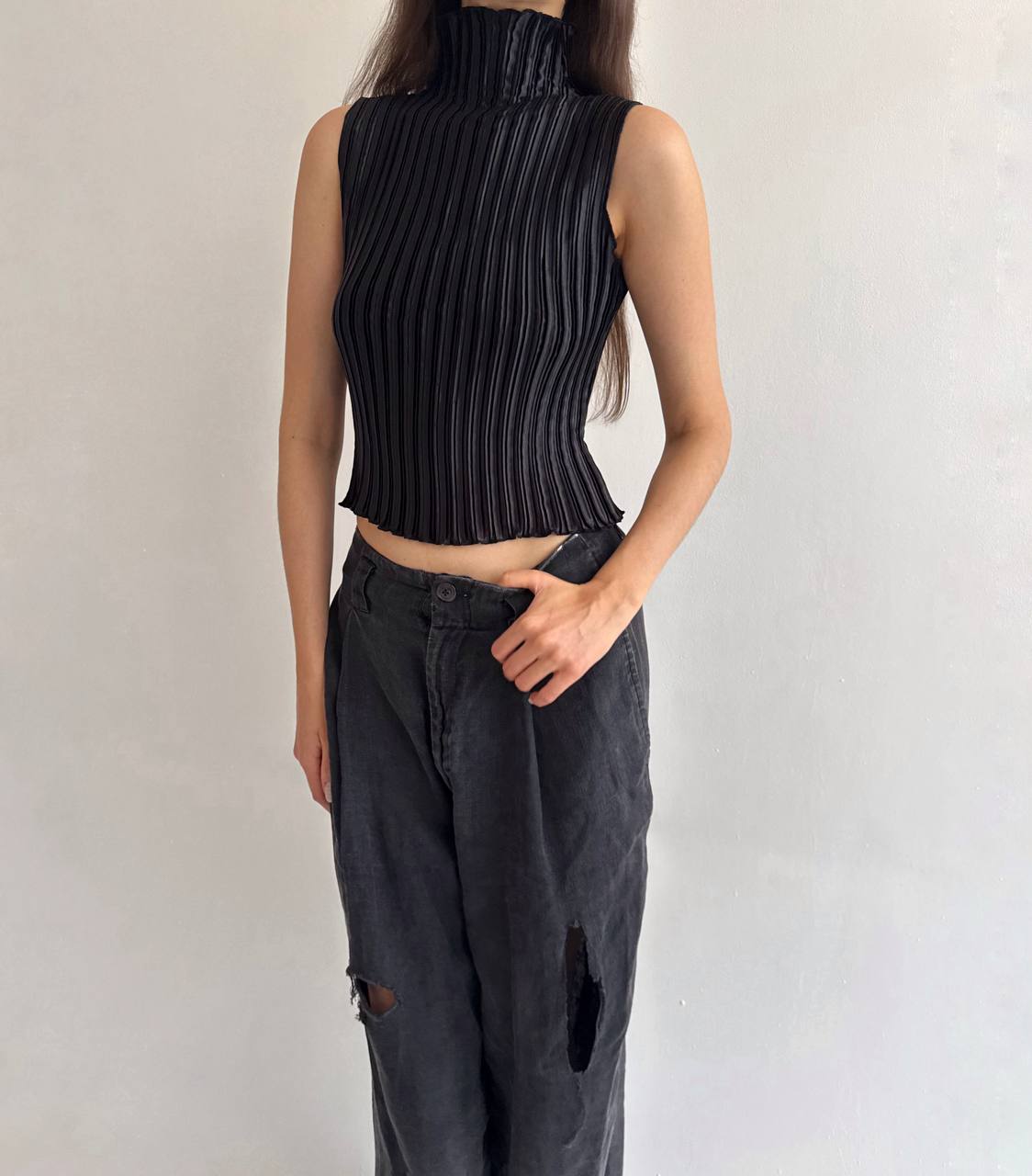 Vintage satin pleated blouse