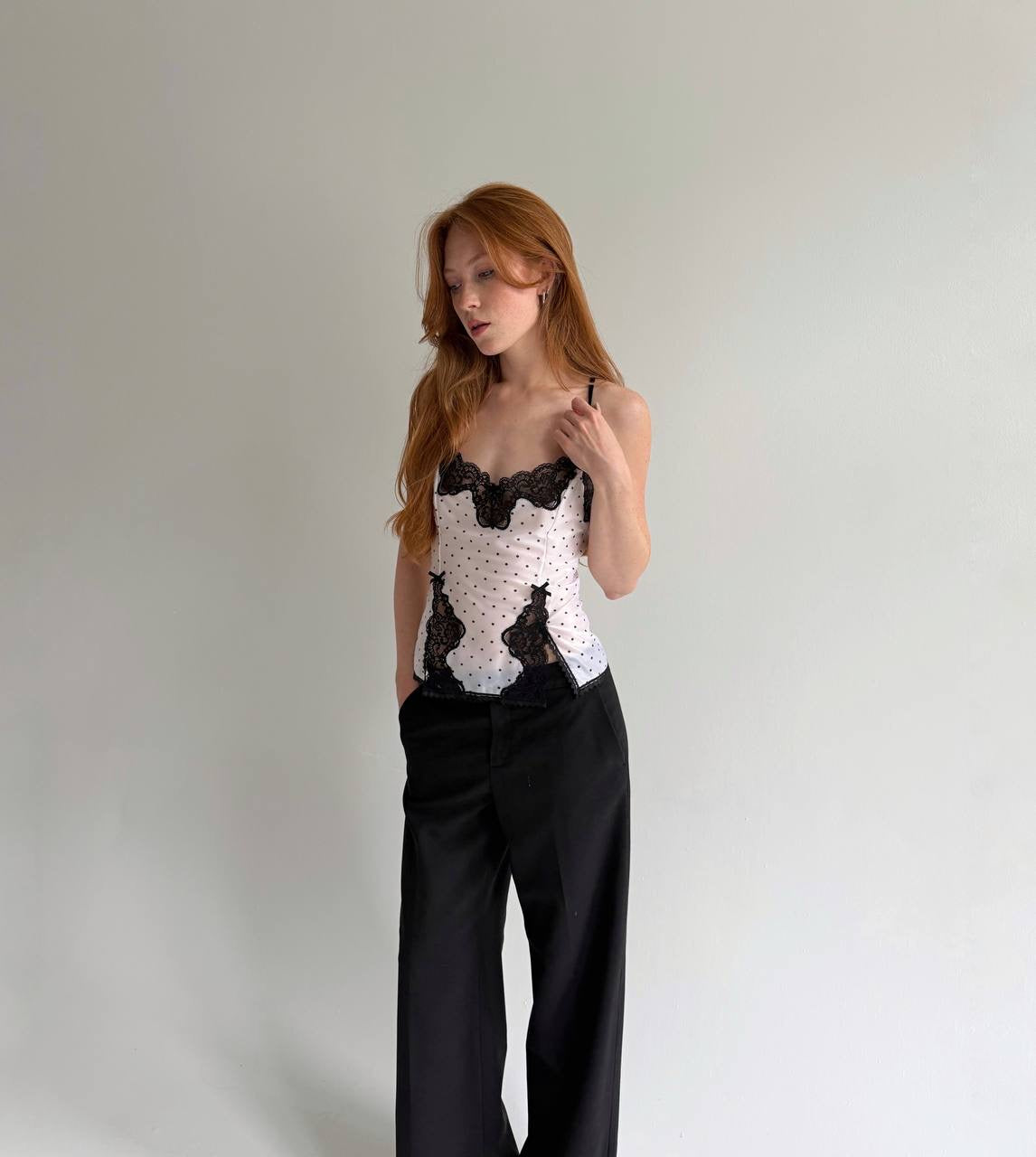 Vintage polka dot cami top with lace