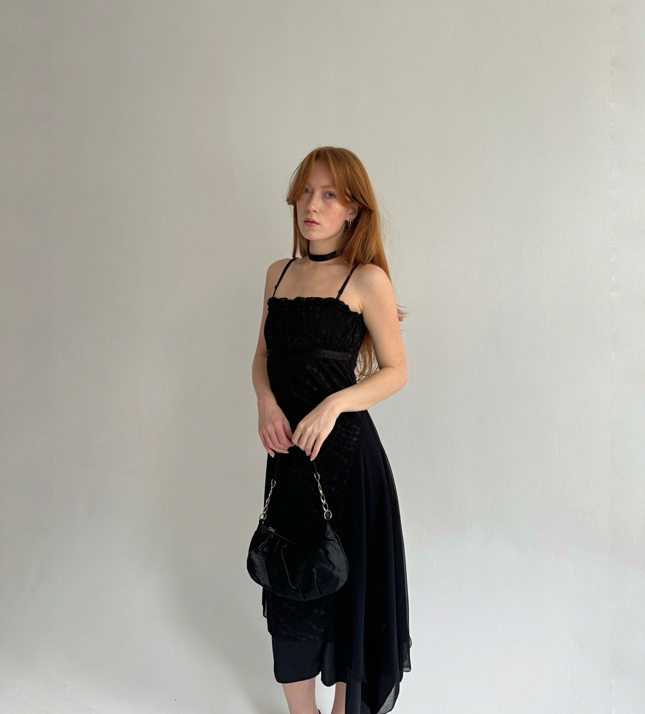 Vintage black asymmetrical midi dress