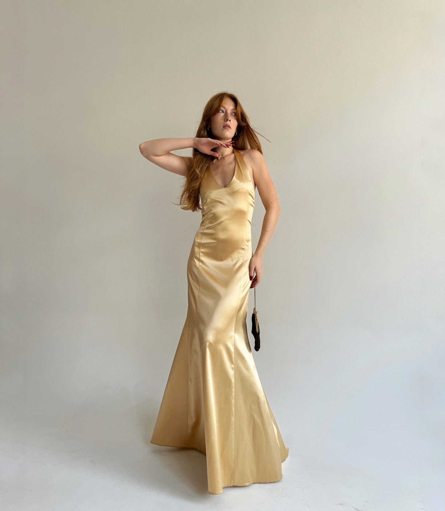 Vintage golden satin maxi dress