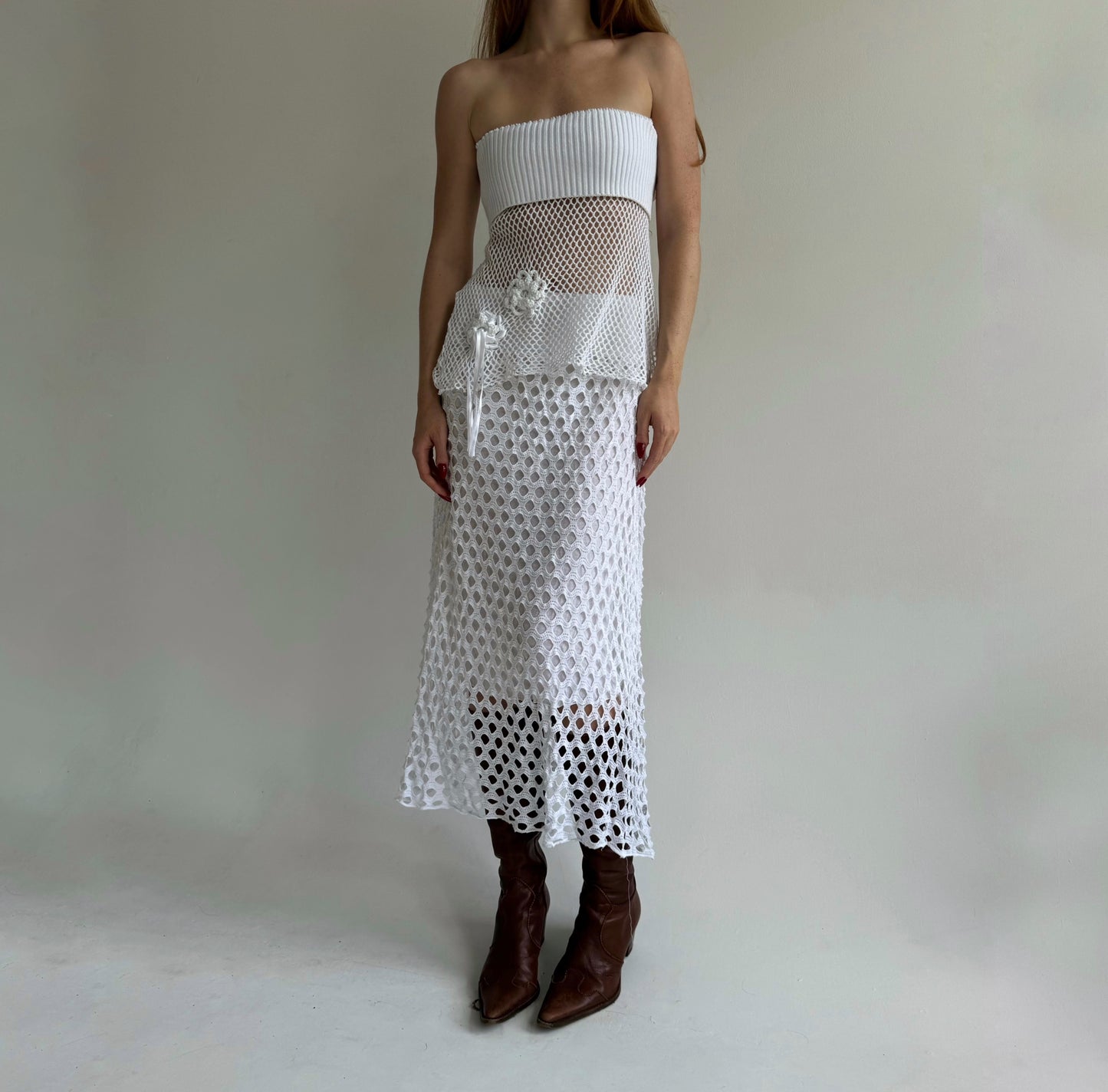 Vintage holed mesh maxi skirt