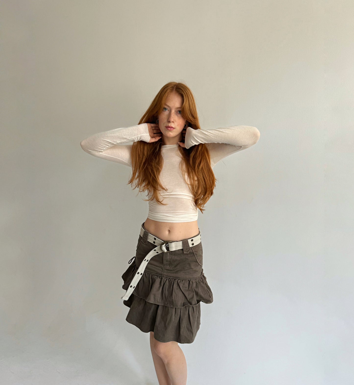 Y2K cotton midi ruffled skirt