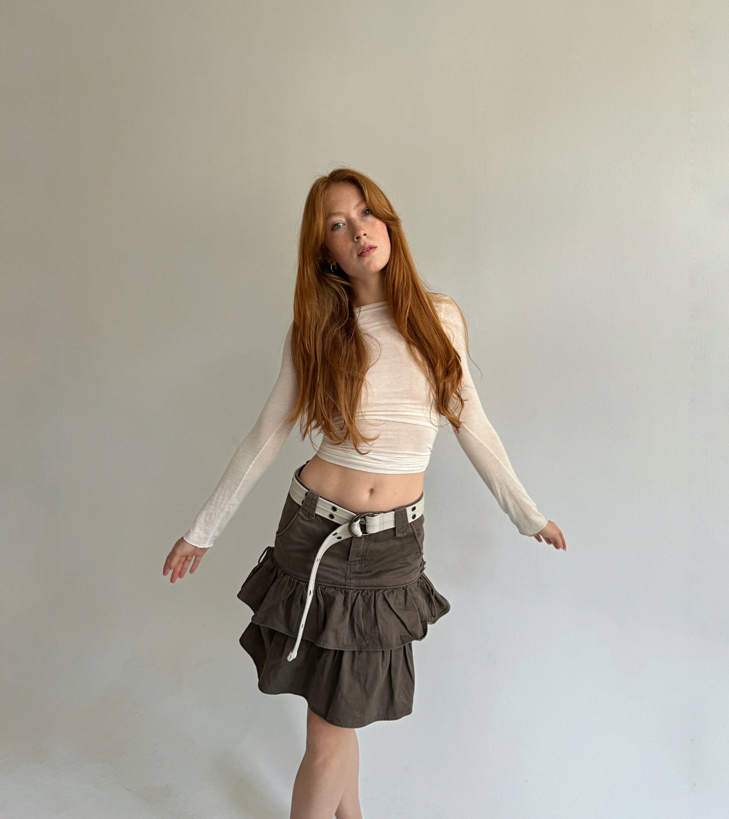 Y2K cotton midi ruffled skirt