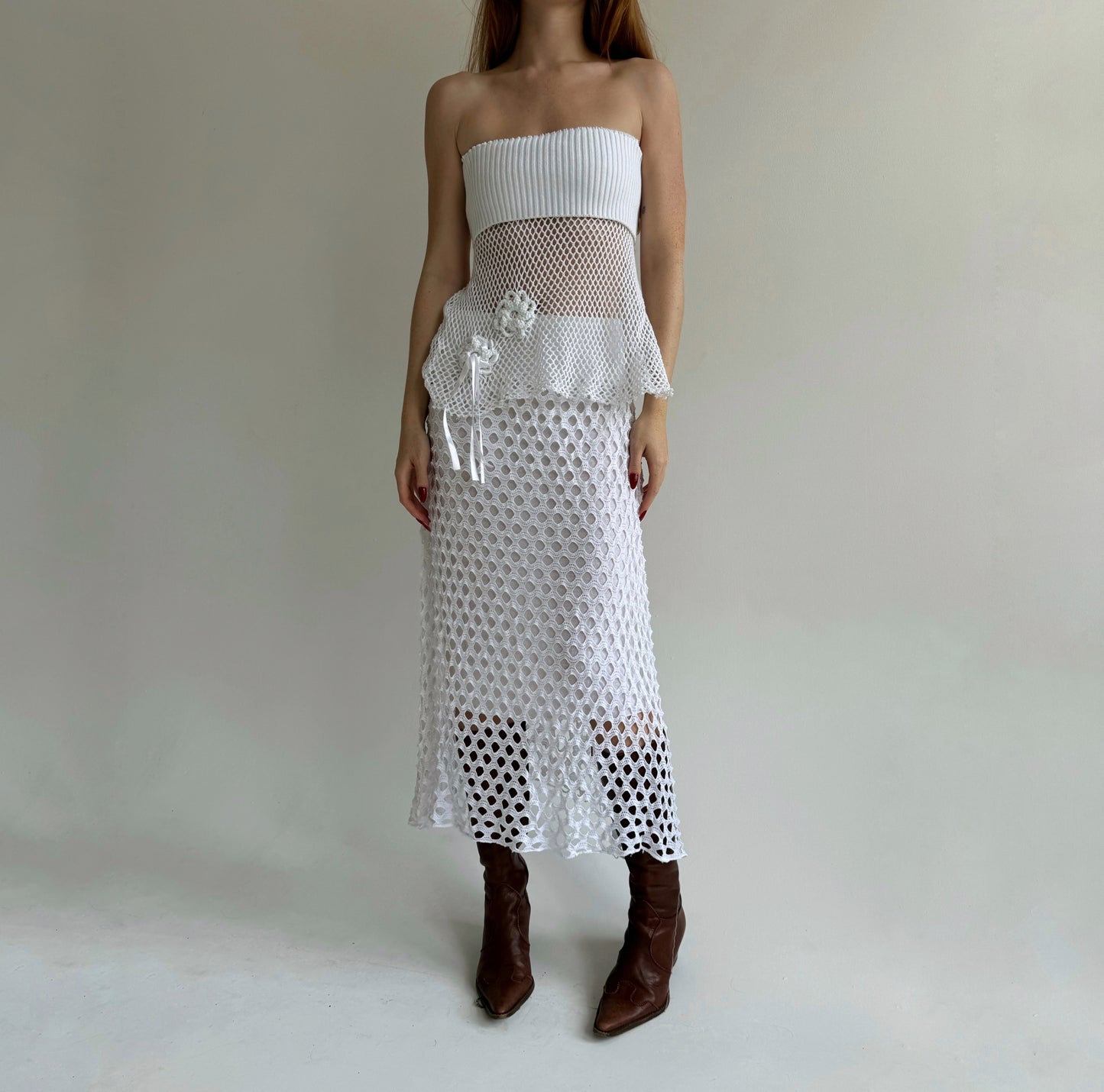 Vintage holed mesh maxi skirt