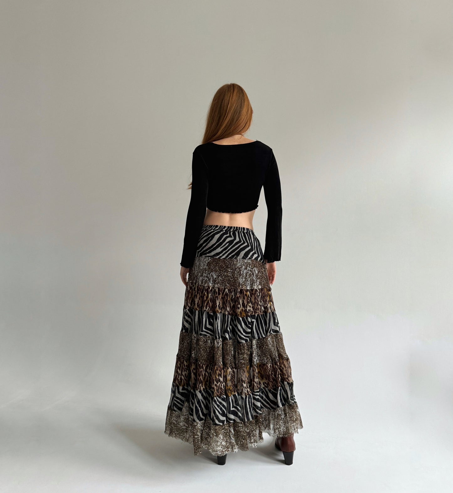 Vintage maxi ruched animal print skirt