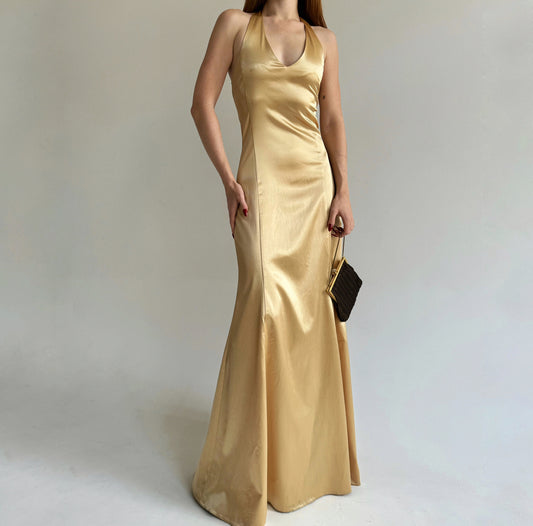 Vintage golden satin maxi dress