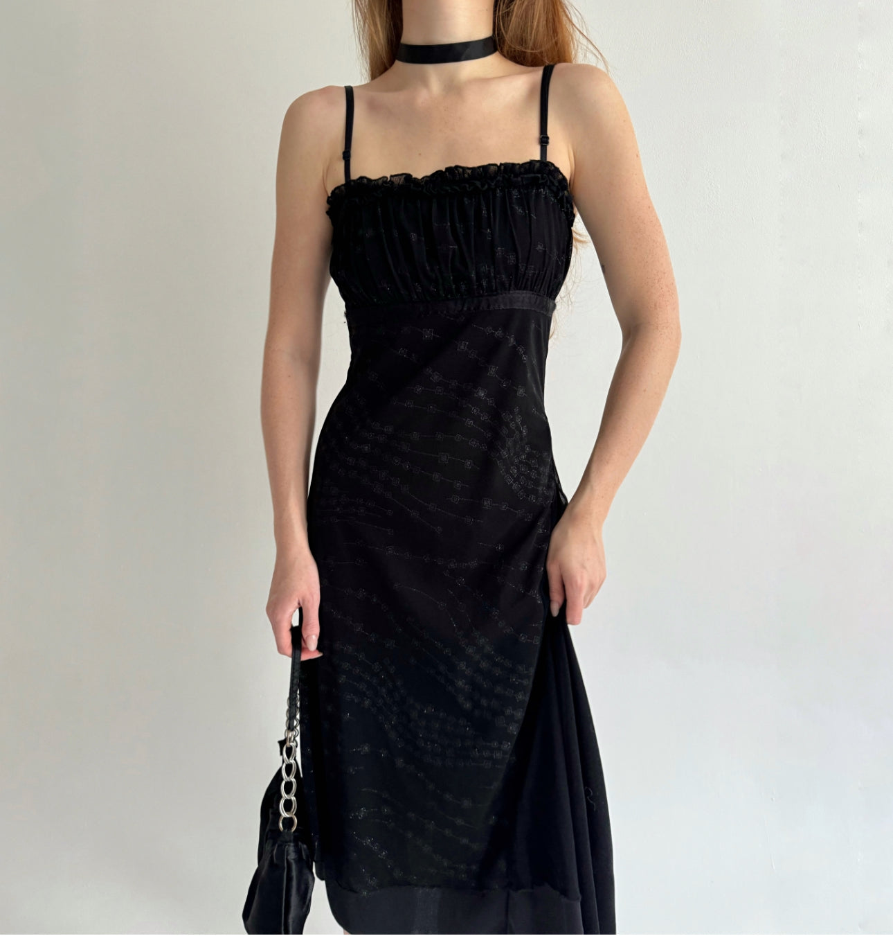Vintage black asymmetrical midi dress