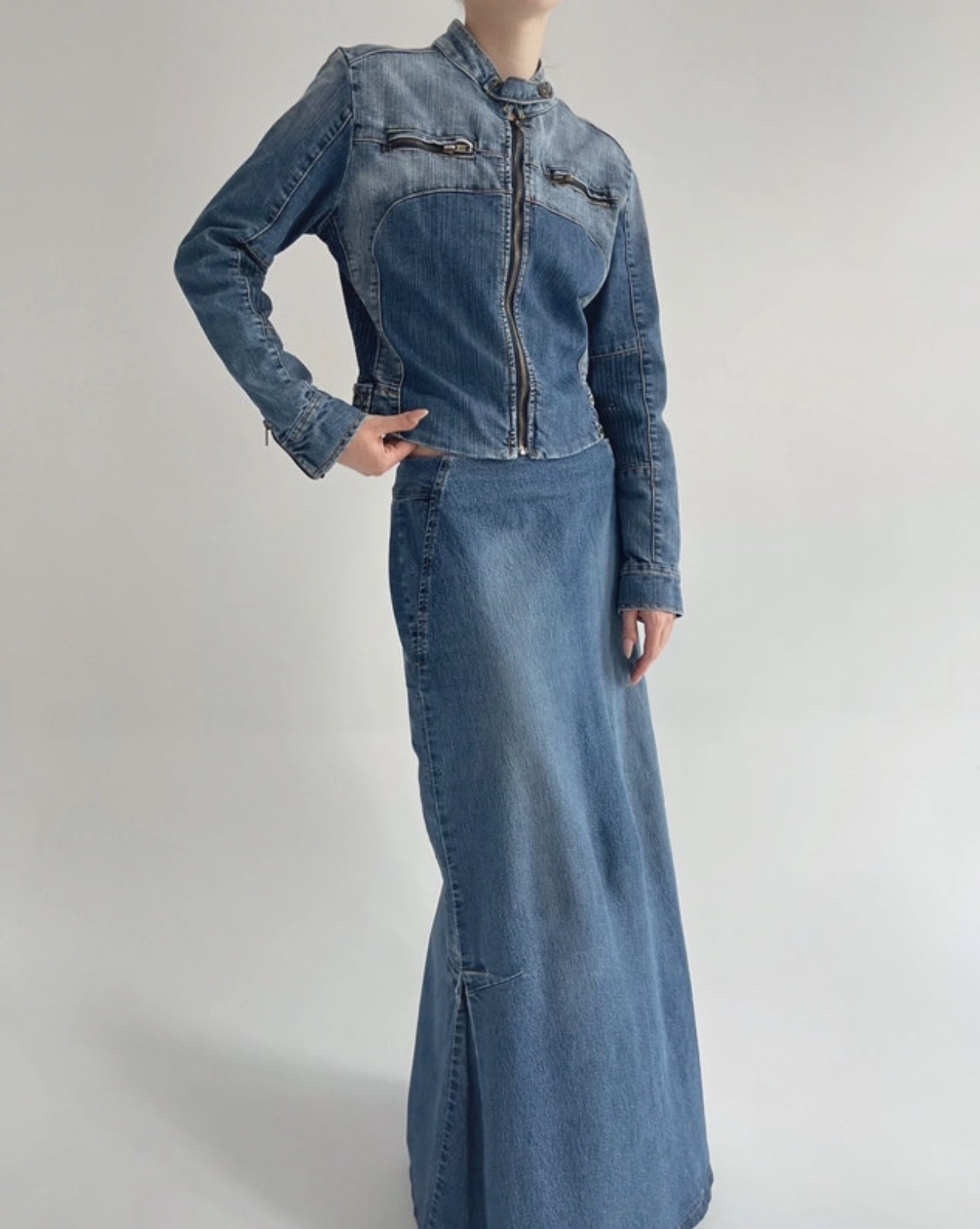 Vintage denim moto jacket