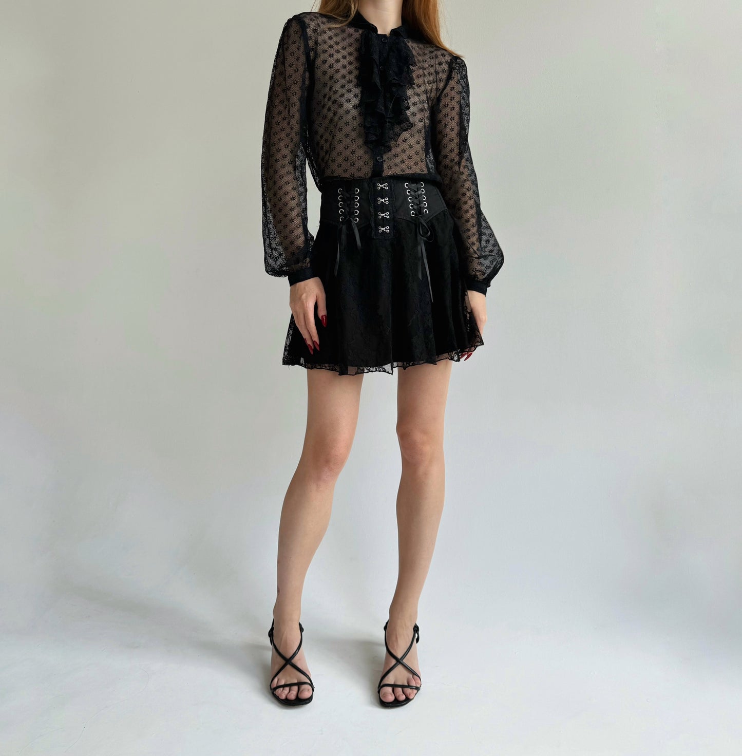 Y2K black gothic lace mini skirt