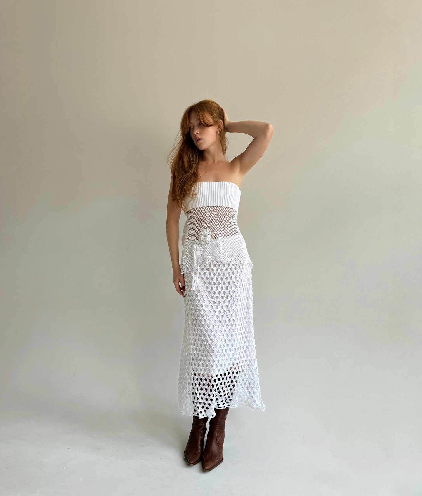 Vintage holed mesh maxi skirt