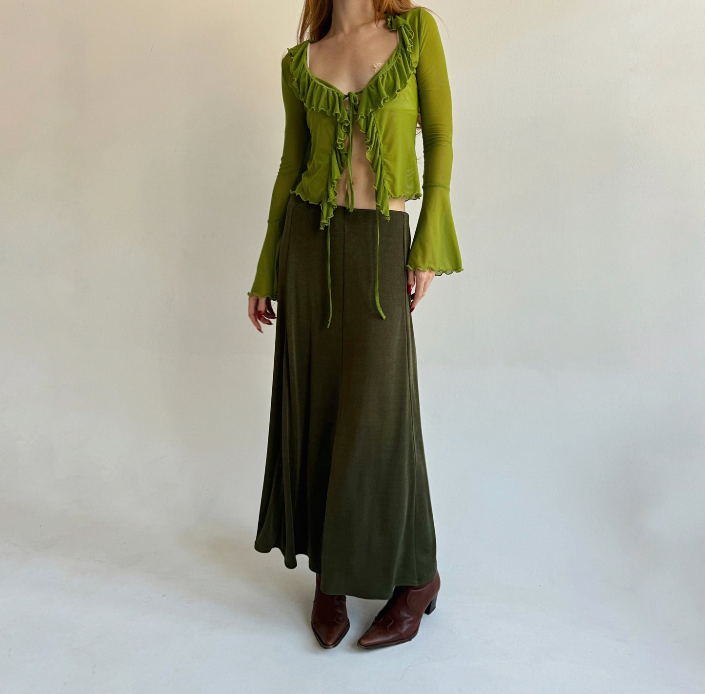 Vintage elastic green maxi skirt