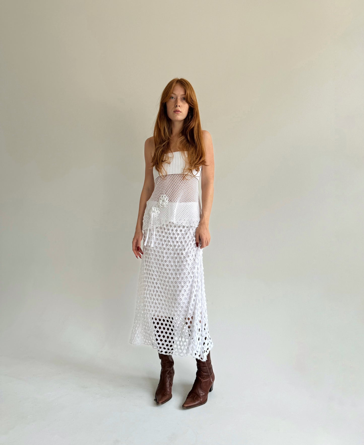 Vintage holed mesh maxi skirt