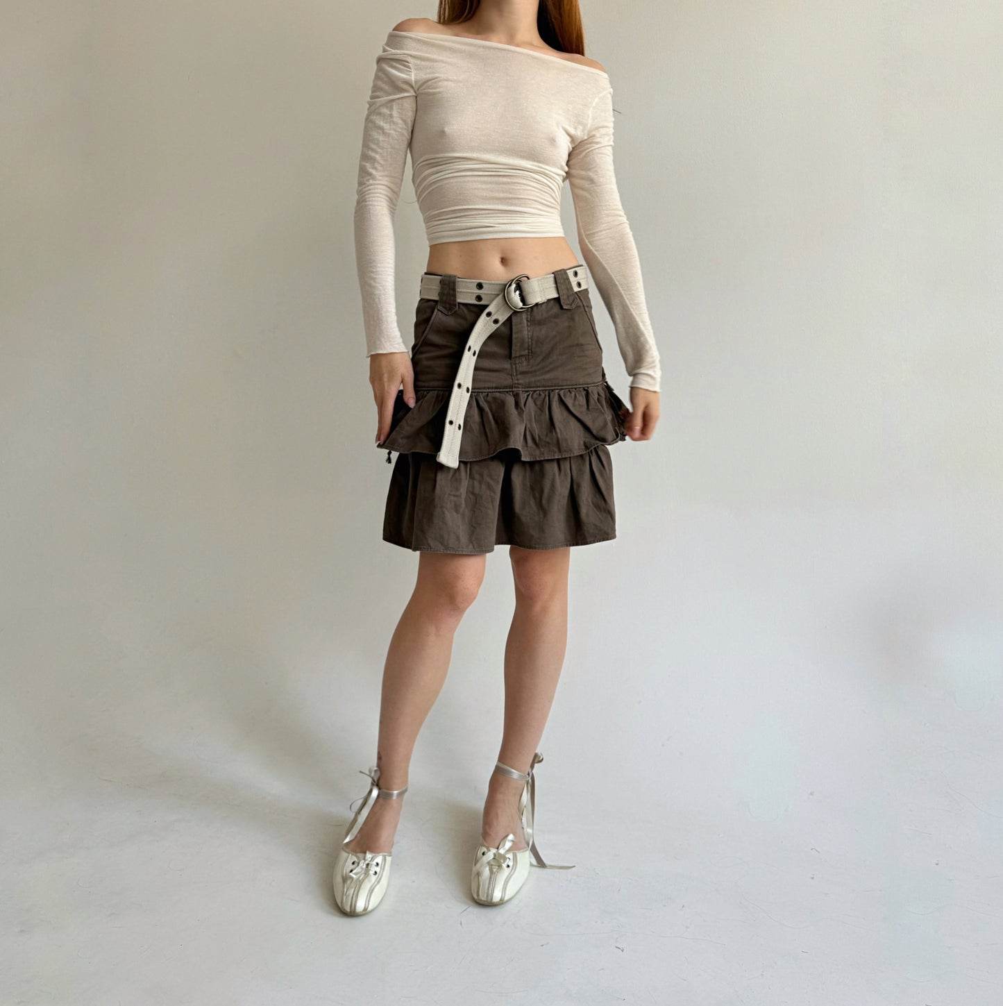 Y2K cotton midi ruffled skirt