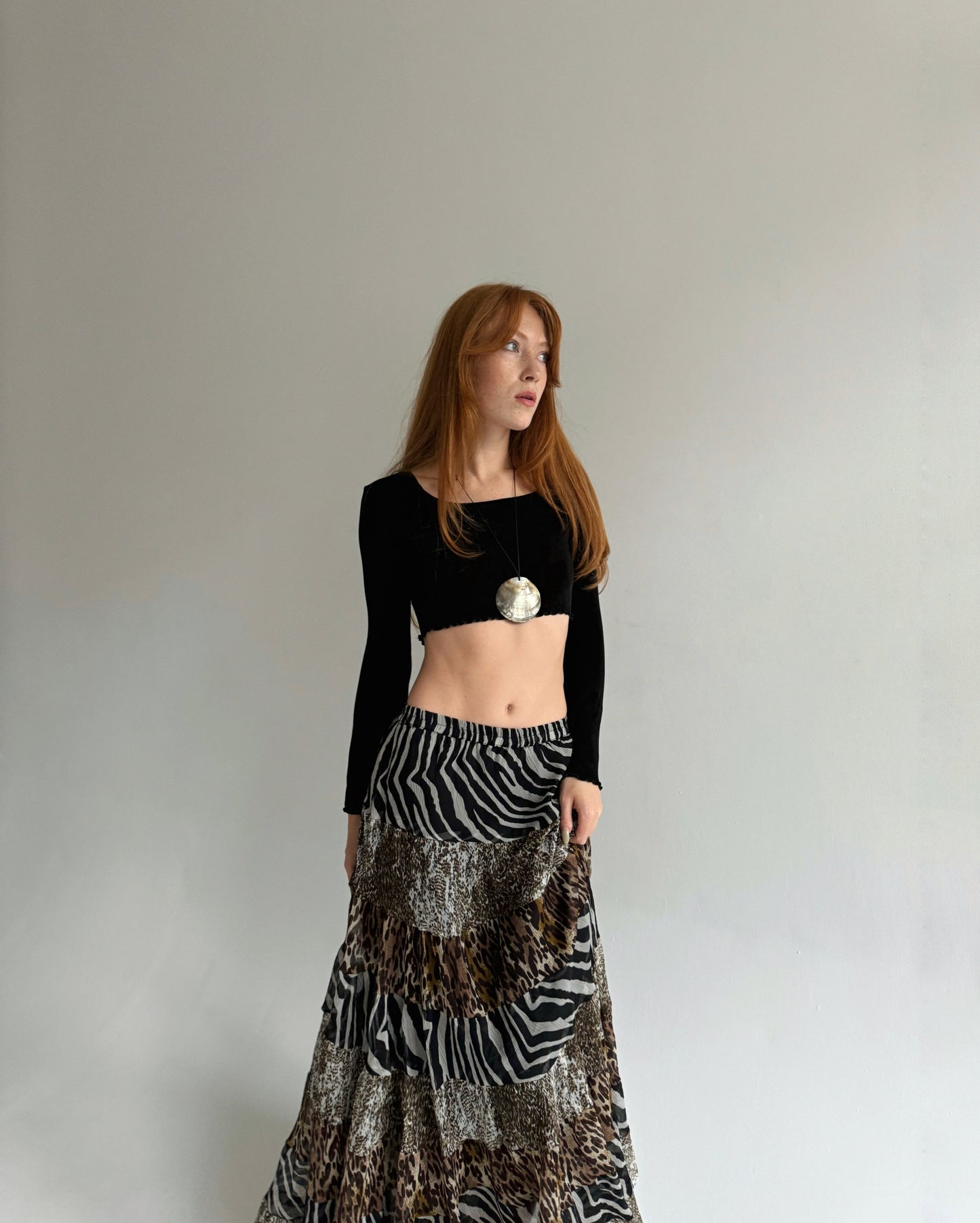 Vintage maxi ruched animal print skirt