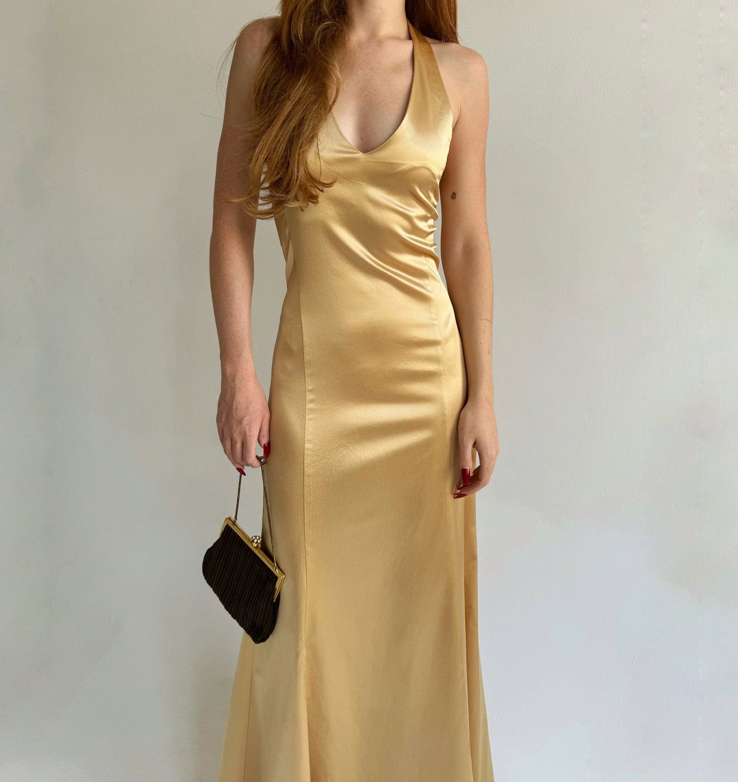 Vintage golden satin maxi dress