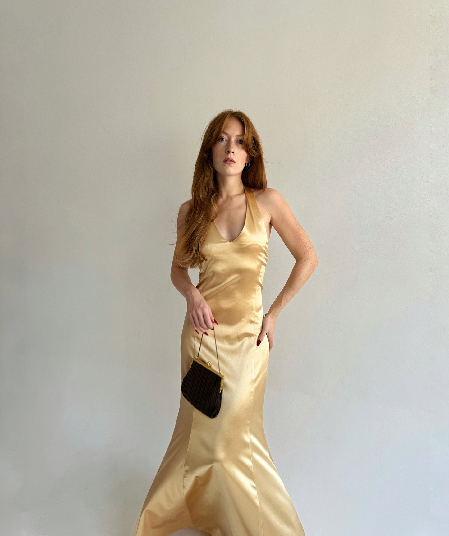 Vintage golden satin maxi dress