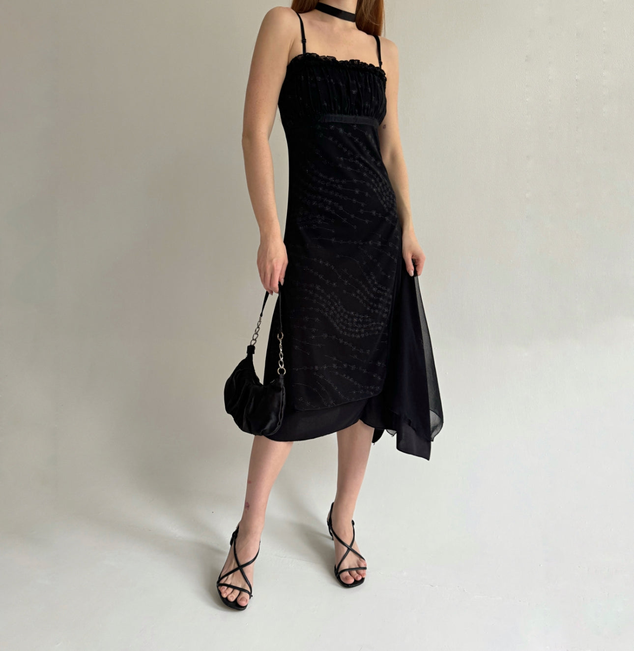 Vintage black asymmetrical midi dress