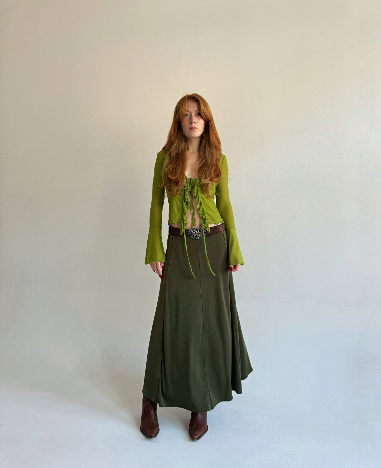 Vintage elastic green maxi skirt