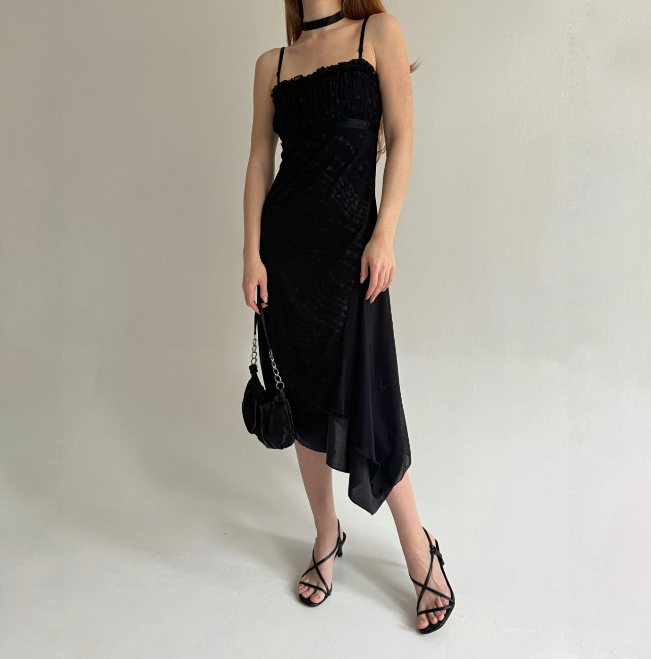 Vintage black asymmetrical midi dress