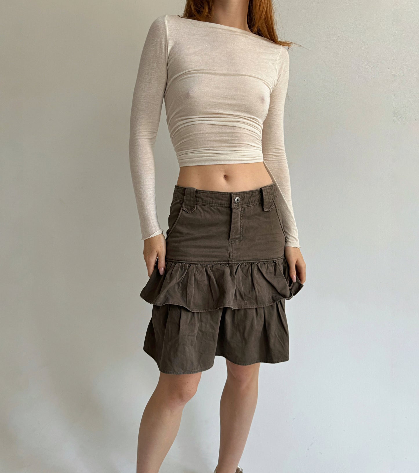 Y2K cotton midi ruffled skirt