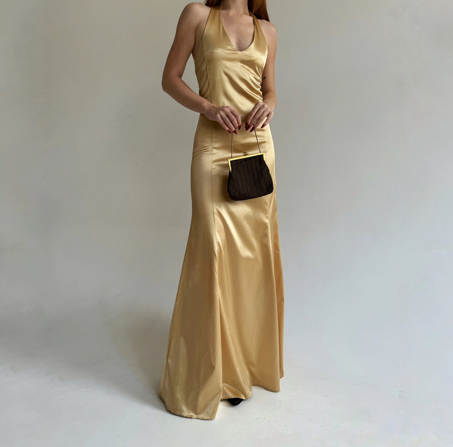 Vintage golden satin maxi dress