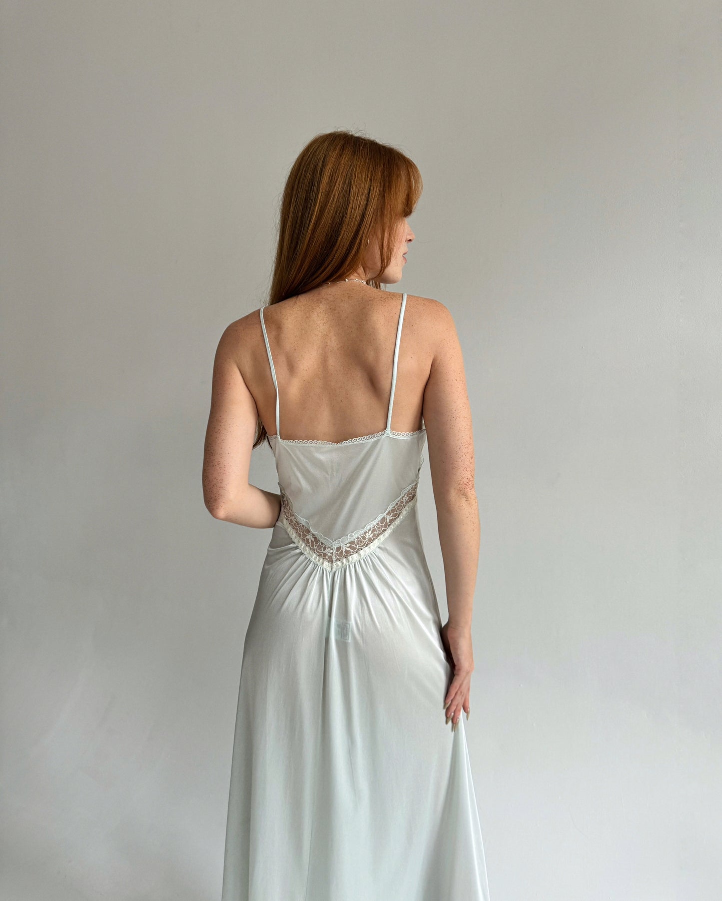 Vintage ice blue maxi slip dress