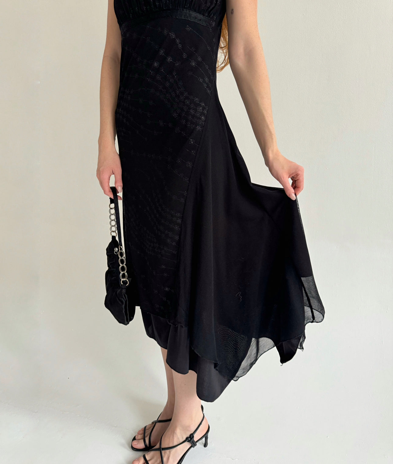 Vintage black asymmetrical midi dress