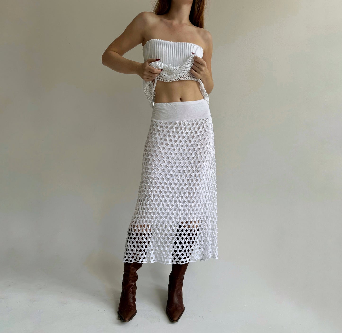 Vintage holed mesh maxi skirt