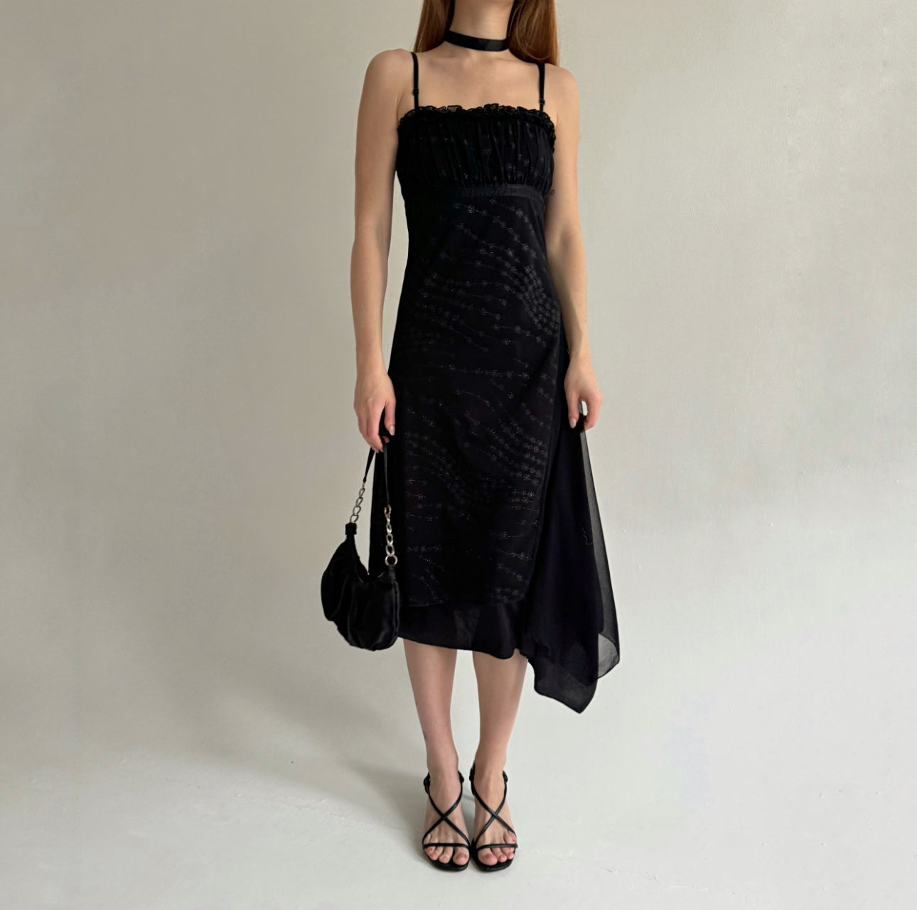 Vintage black asymmetrical midi dress