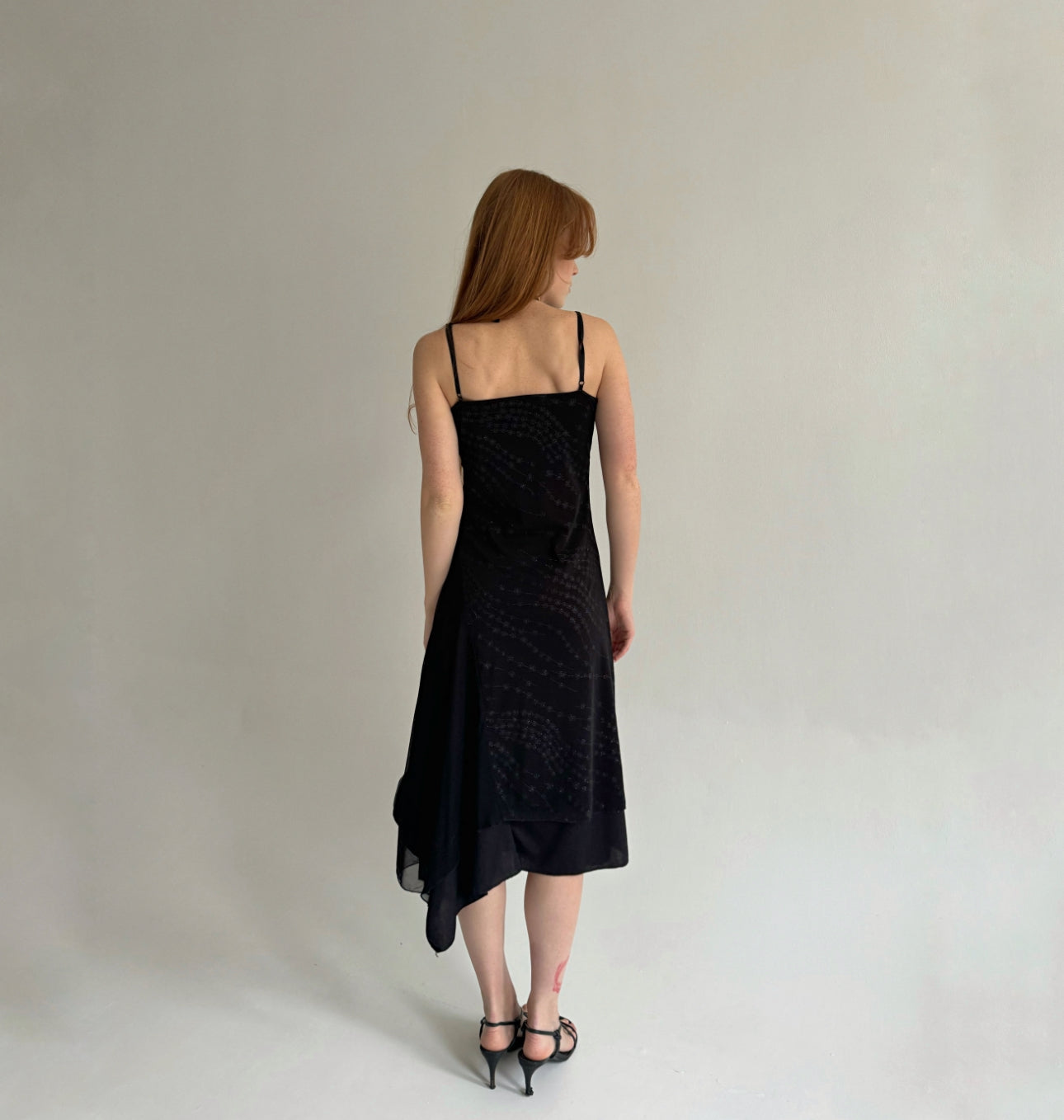 Vintage black asymmetrical midi dress