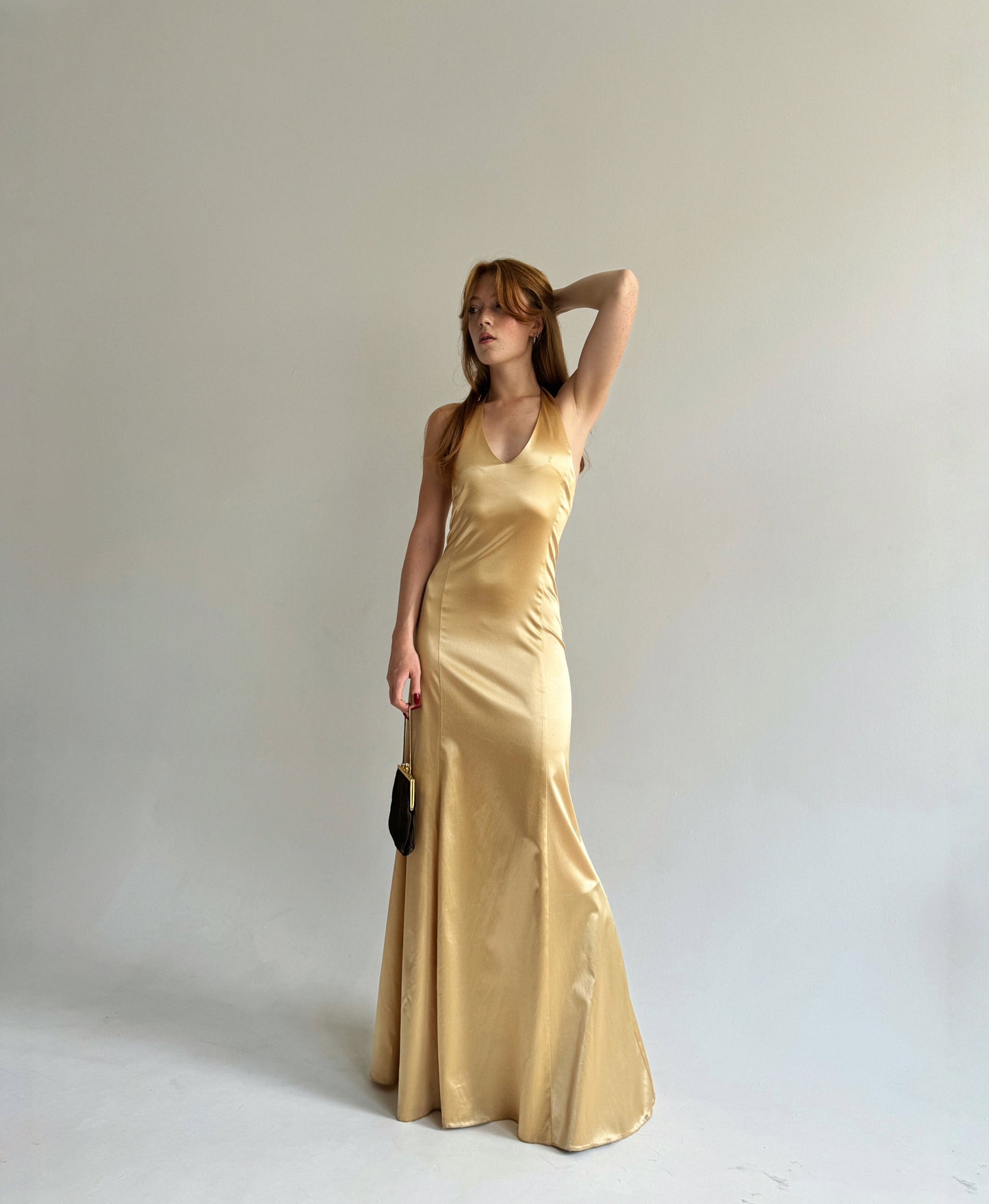 Vintage golden satin maxi dress