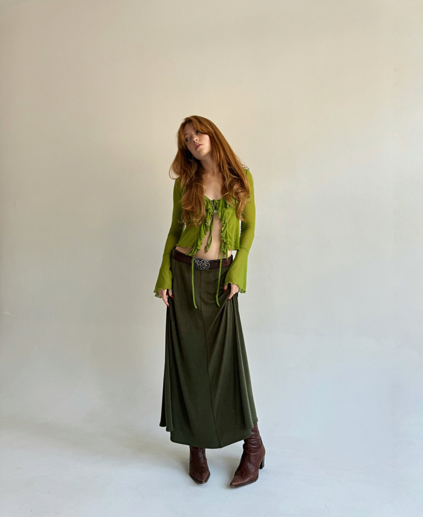 Vintage elastic green maxi skirt